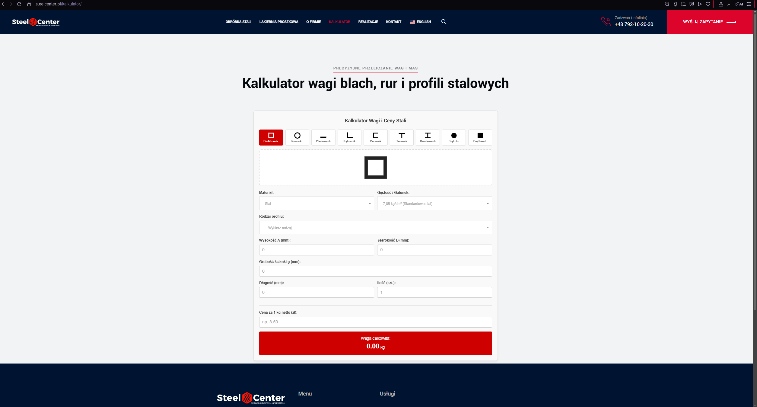 SteelCenter — kalkulator stali